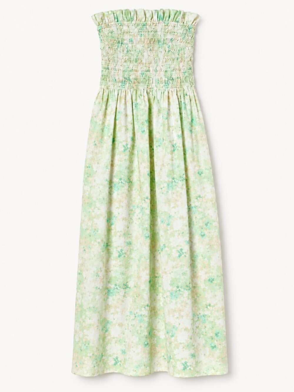 NWT H&M Mint Green Floral Smocked Strapless Maxi Dress Size S